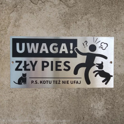 Tabliczka UWAGA ZŁY PIES i KOT 20x10 własny wzór